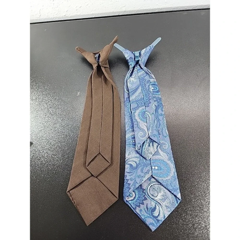 Vintage Boys clip neck ties set of two Solid And‎ Paisley